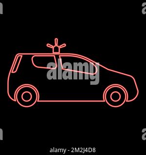 Neon security car Police car Car with siren red color vector illustration image flat style light Stock Vector