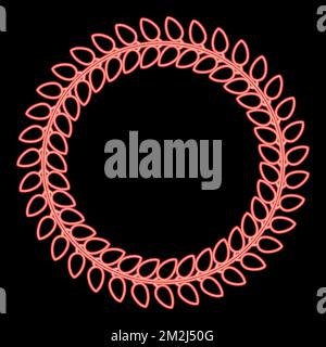 Neon floral circle Wreath of leaves Round floral frames Floral border red color vector illustration image flat style light Stock Vector