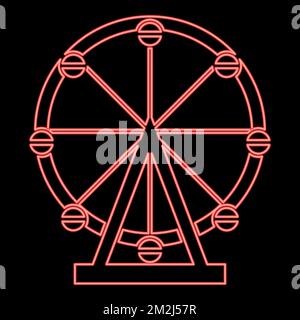 Neon ferris wheel Amusement in park on attraction red color vector illustration image flat style light Stock Vector