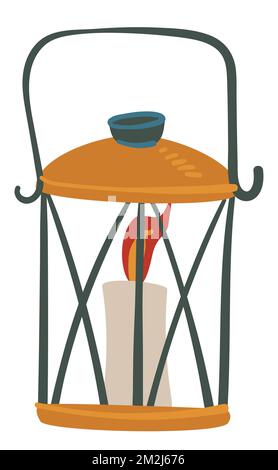 Vintage decorative lantern base and candle with fire Stock Vector