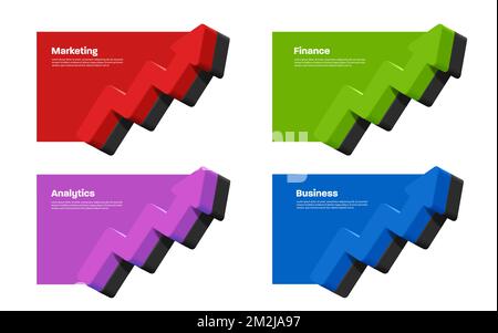 Set of templates for business with volume 3d render arrow in differerent colors Stock Vector