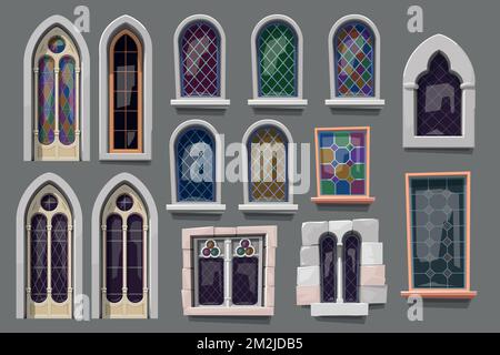 a medieval transparent windows in big set Stock Vector