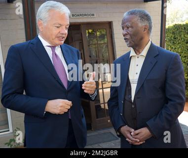 South Africa Former President Thabo Mbeki (R) talks to Vice-Prime Minister and Foreign Minister Didier Reynders on the fifth day of a diplomatic visit of the Belgian Foreign Minister to various African countries, Monday 10 September 2018 in Pretoria, South Africa. BELGA PHOTO BENOIT DOPPAGNE Stock Photo