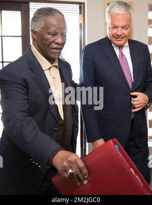 South Africa Former President Thabo Mbeki welcomes Vice-Prime Minister and Foreign Minister Didier Reynders on the fifth day of a diplomatic visit of the Belgian Foreign Minister to various African countries, Monday 10 September 2018 in Pretoria, South Africa. BELGA PHOTO BENOIT DOPPAGNE Stock Photo