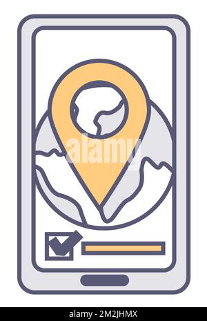 Globe with location pointer or geotag, map on phone Stock Vector