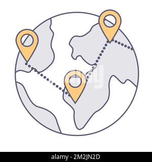 Globe with connected location pointers, international business vector Stock Vector
