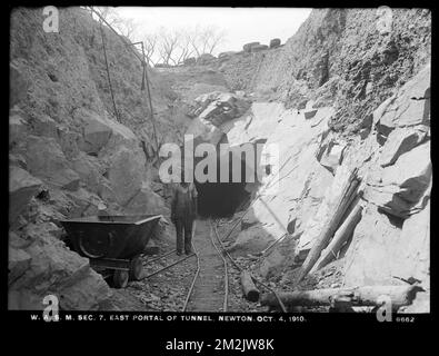 Distribution Department, Weston Aqueduct Supply Mains, Section 7, east portal of tunnel, Newton, Mass., Oct. 4, 1910 , waterworks, water tunnels, construction sites Stock Photo