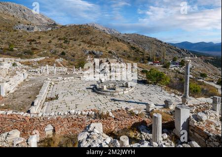 Sagalassos ancient city near Burdur, Turkey. Ruins of the Upper Agora in the roman city. Stock Photo