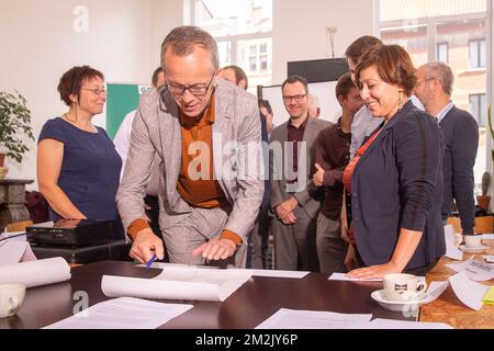 Gent alderman Filip Watteeuw pictured during a meeting with Groen head of lists of main Flemish cities and Brussels, in Gent, Wednesday 26 September 2018. Local elections are held on 14 October in Belgium. BELGA PHOTO JAMES ARTHUR GEKIERE Stock Photo