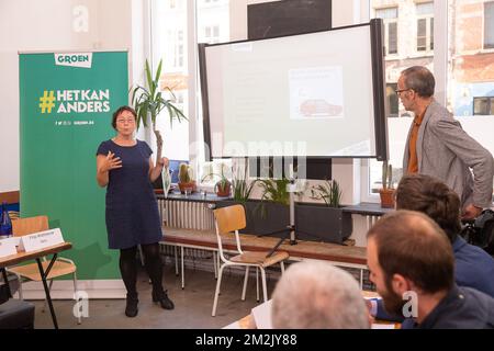 Gent alderwoman Tine Heyse and Gent alderman Filip Watteeuw pictured during a meeting with Groen head of lists of main Flemish cities and Brussels, in Gent, Wednesday 26 September 2018. Local elections are held on 14 October in Belgium. BELGA PHOTO JAMES ARTHUR GEKIERE Stock Photo