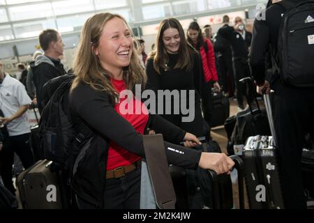 Elena Defrere pictured in during the departure of the athletes participating in the Buenos Aires Youth Olympic Games, from Brussels airport in Zaventem towards Argentina, Monday 01 October 2018. The 2018 edition of the games takes place from 6th to 18th October 2018 in Argentina. BELGA PHOTO JASPER JACOBS Stock Photo