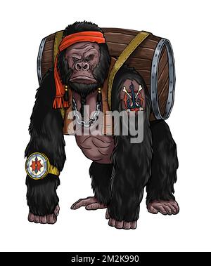 Big gorilla pirate coloring page. Coloring book illustration