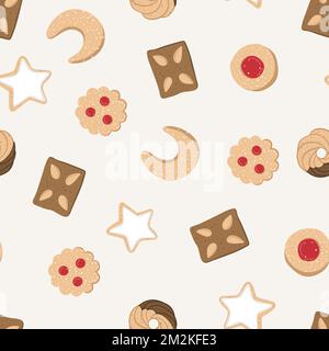 Cute hand drawn traditional Austrian and German Christmas cookies, seamless pattern, great for textiles, napinks, table cloth, wrapping - vector desig Stock Vector