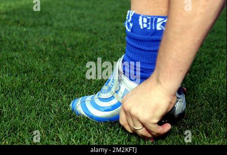 Detail view on a shoe of Italian soccer team FC Fossombrone