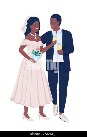 Smiling married couple celebrating wedding semi flat color vector characters Stock Vector