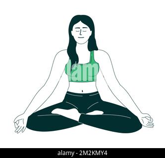 Woman meditating in lotus pose flat color linear vector character Stock Vector