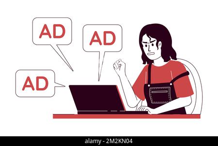 Woman angry of ads amount flat concept vector illustration Stock Vector