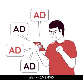 Customer annoyed by online ads flat concept vector illustration Stock Vector