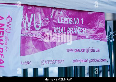 Leeds, UK. 14th December 2022. Royal Mail postal workers and postmen at picket line on strike at Leeds Mail Centre. CWU Communication Workers Union taking industrial action over pay. Credit: Bradley Taylor / Alamy Live News Stock Photo