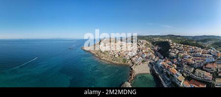Drone view at the village of Castelsardo on Sardinia in Italy Stock Photo
