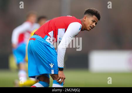 Club Brugge's Noah Fadiga pictured in action during a game between youth teams of Belgian soccer team Club Brugge KV and German team Borussia Dortmund in Dortmund, Germany, Wednesday 28 November 2018, on the fifth day of the UEFA Champions League, in group A. BELGA PHOTO BRUNO FAHY Stock Photo