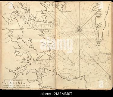 A draught of Virginia from the Capes to York in York River and to Kuiquotan or Hamton in James River , Nautical charts, Chesapeake Bay Md. and Va., Early works to 1800, Coasts, Virginia, Maps, Early works to 1800, Chesapeake Bay Md. and Va., Maps, Early works to 1800, Maryland, Maps, Early works to 1800, Virginia, Maps, Early works to 1800 Norman B. Leventhal Map Center Collection Stock Photo