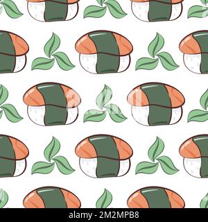 Sashimi with seeds seamless pattern. Traditional Japanese food Stock Vector