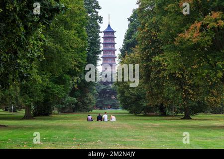 LONDON, GREAT BRITAIN - SEPTEMBER 17, 2014: This is an alley in Kew Gardens, which leads to the Big Pagoda, built in the late 19th century. Stock Photo