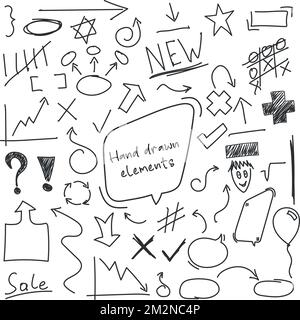 Set of hand drawn elements. Doodle style elements. Stock Vector