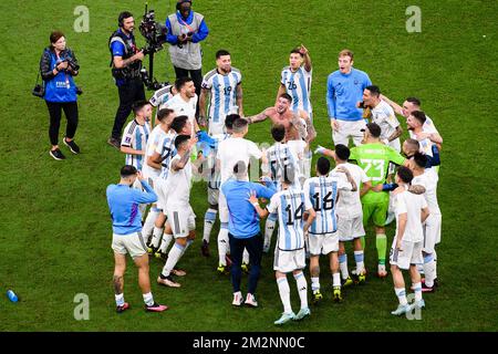 Lusail, Qatar. 14th Dec, 2022. Lusail Stadium Argentina's team celebrates after winning 3-0 in the match between Argentina and Croatia, valid for the World Cup semifinal, held at the National Stadium in Lusail, Qatar. (Marcio Machado/SPP) Credit: SPP Sport Press Photo. /Alamy Live News Stock Photo