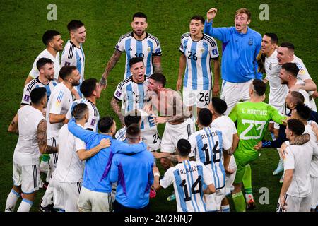 Lusail, Qatar. 14th Dec, 2022. Lusail Stadium The Argentine team celebrates after winning 3-0 in the match between Argentina and Croatia, valid for the World Cup semifinal, held at the National Stadium in Lusail, Qatar. (Marcio Machado/SPP) Credit: SPP Sport Press Photo. /Alamy Live News Stock Photo