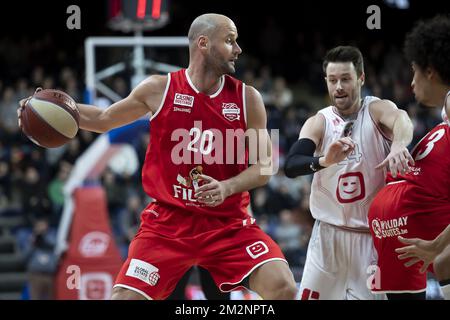 Oostende's Dusan Djordjevic pictured in action during the basketball match between Antwerp Giants and Filou Oostende, Saturday 12 January 2019 in Antwerp, on day 13 of the 'EuroMillions League' Belgian first division basket competition. BELGA PHOTO KRISTOF VAN ACCOM Stock Photo