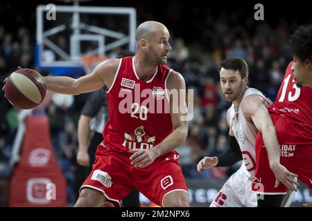 Oostende's Dusan Djordjevic pictured in action during the basketball match between Antwerp Giants and Filou Oostende, Saturday 12 January 2019 in Antwerp, on day 13 of the 'EuroMillions League' Belgian first division basket competition. BELGA PHOTO KRISTOF VAN ACCOM Stock Photo