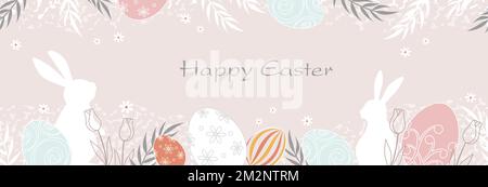 Happy Easter Vector Seamless Greeting Card Template With Text Space. Horizontally Repeatable. Stock Vector