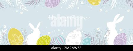 Happy Easter Vector Seamless Greeting Card Template With Text Space. Horizontally Repeatable. Stock Vector