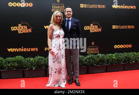 Gilles De Bilde and his partner pictured on the red carpet at the arrival for the 65th edition of the 'Golden Shoe' award ceremony, Wednesday 16 January 2019, in Puurs. The Golden Shoe (Gouden Schoen / Soulier d'Or) is an award for the best soccer player of the Belgian Jupiler Pro League championship during the calender year 2018. BELGA PHOTO VIRGINIE LEFOUR  Stock Photo