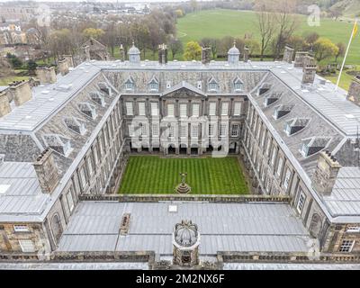 An aerial view of the ancient Palace of Holyroodhouse in Edinburgh Stock Photo