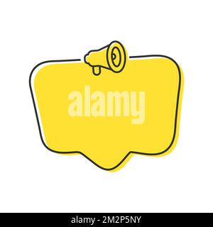 Yellow cartoon speech bubble with megaphone. Stock Vector