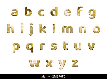 Golden English Alphabet, lowercase letters. ABC Stock Photo