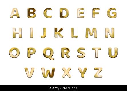 Golden English Alphabet, uppercase letters. ABC Stock Photo