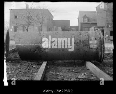 Electrolysis, 48-inch pipe pitted by electrolysis, removed from Boylston Street, Cambridge, Mass., Nov. 1910 , waterworks, pipes conduits, electrolysis Stock Photo