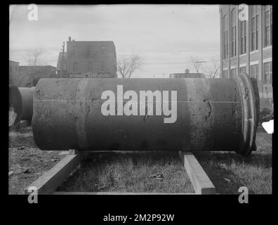 Electrolysis, 48-inch pipe pitted by electrolysis, removed from Boylston Street, Cambridge, Mass., Nov. 1910 , waterworks, pipes conduits, electrolysis Stock Photo