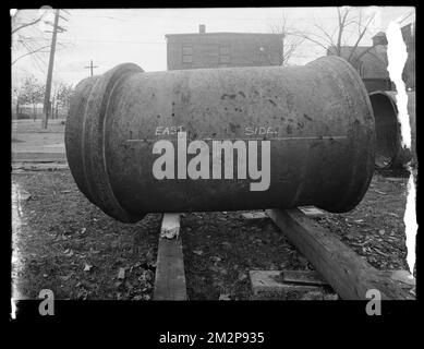 Electrolysis, 48-inch pipe pitted by electrolysis, removed from Boylston Street, Cambridge, Mass., Nov. 1910 , waterworks, pipes conduits, electrolysis Stock Photo