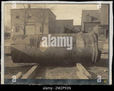 Electrolysis, 48-inch pipe pitted by electrolysis, removed from Boylston Street, Cambridge, Mass., Nov. 1910 , waterworks, pipes conduits, electrolysis Stock Photo