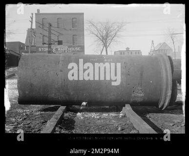 Electrolysis, 48-inch pipe pitted by electrolysis, removed from Boylston Street, Cambridge, Mass., Nov.-Dec. 1910 , waterworks, pipes conduits, electrolysis Stock Photo