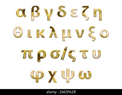 Golden Greek Alphabet, lowercase letters Stock Photo