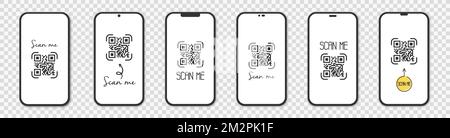 Set realistic smartphone with qr code scanner. Scan me. Stock Vector