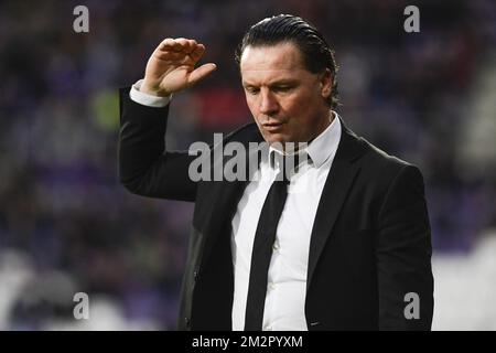 Beerschot's head coach Stijn Vreven pictured during a soccer game between Beerschot Wilrijk and KSV Roeselare, Saturday 23 February 2019, on the 27th day of the 'Proximus League' 1B division of the Belgian soccer championship. BELGA PHOTO LAURIE DIEFFEMBACQ Stock Photo