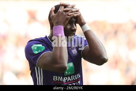 Anderlecht's Yannick Yala Bolasie looks dejected during a soccer match  between RSC Anderlecht and Club Brugge KV, Sunday 24 February 2019 in  Brussels, on the 27th day of the 'Jupiler Pro League