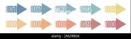 Number Info-graphic Bullet points 1 to 10 Vector, Arrow Shape numbers, Arrow Infographic Numbers Stock Vector